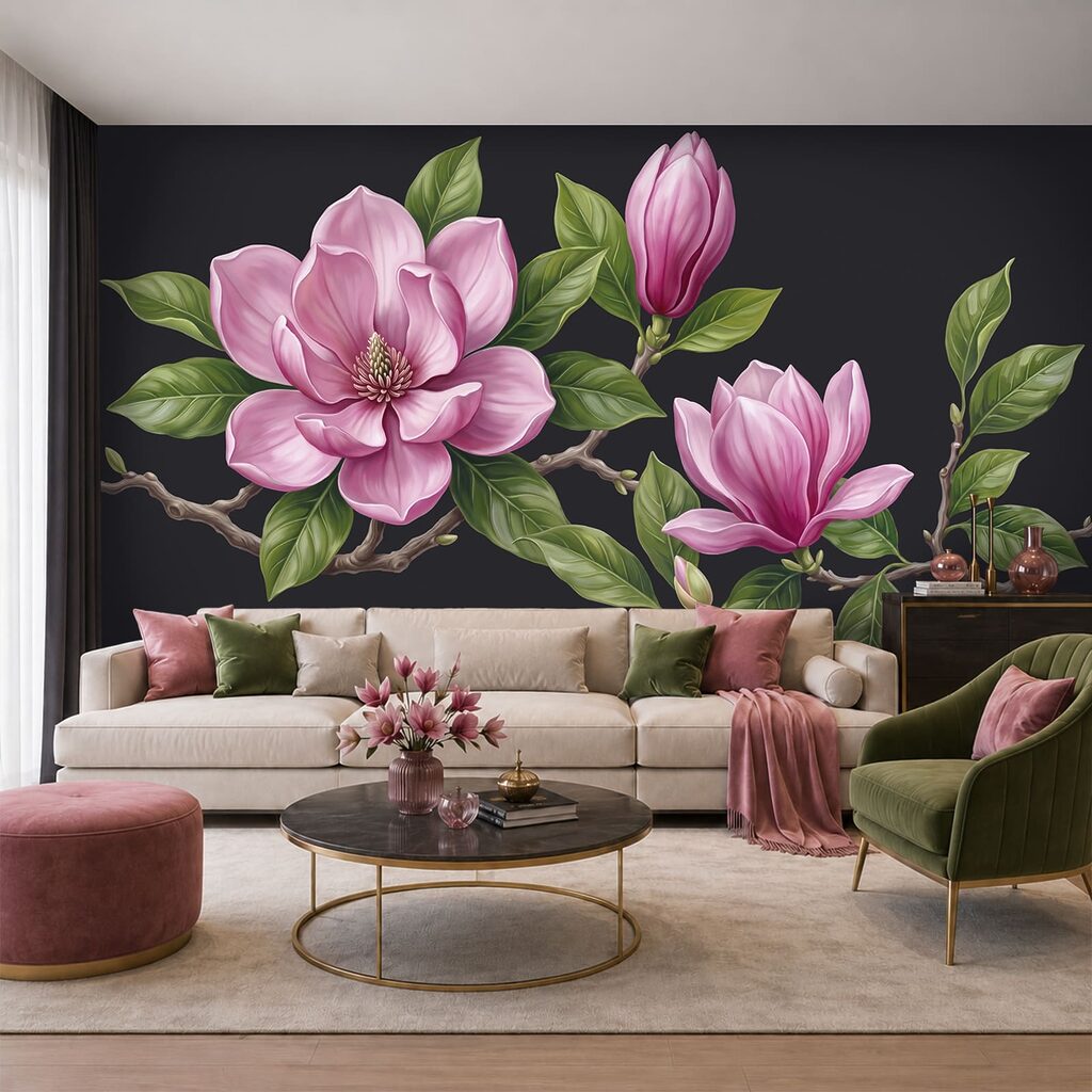 Group of pink flowers with green leaves Group of pink flowers with green leaves