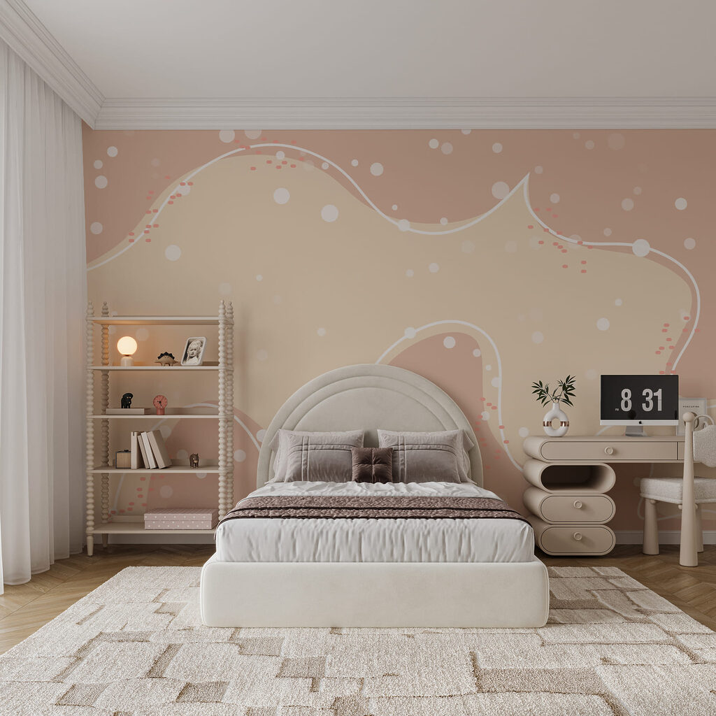 White and pink background with dots