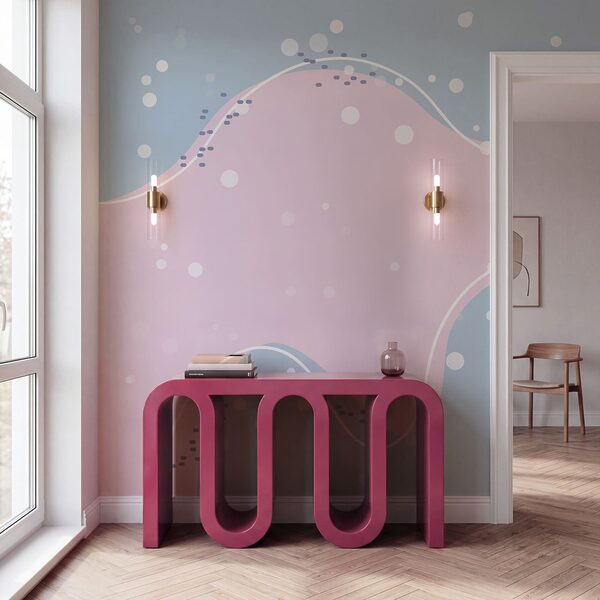 Pink and white liquid with white dots Pink and white liquid with white dots