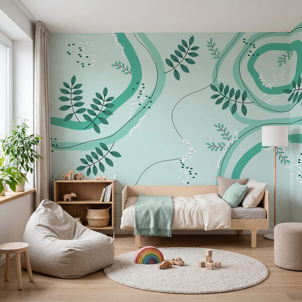 Green and white pattern with leaves Green and white pattern with leaves