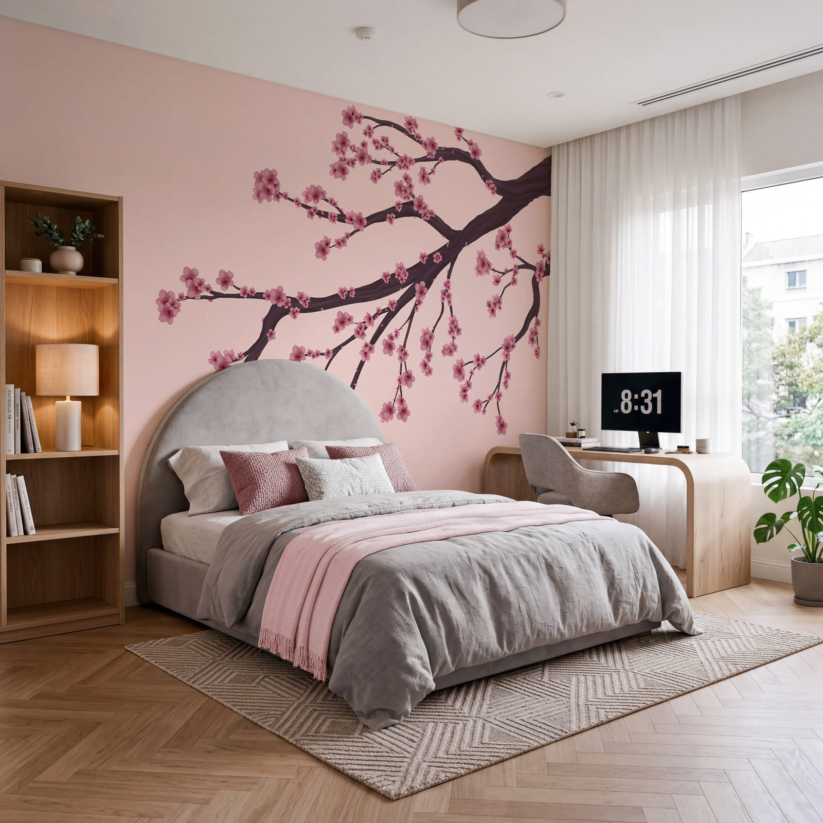 Tree branch with pink flowers