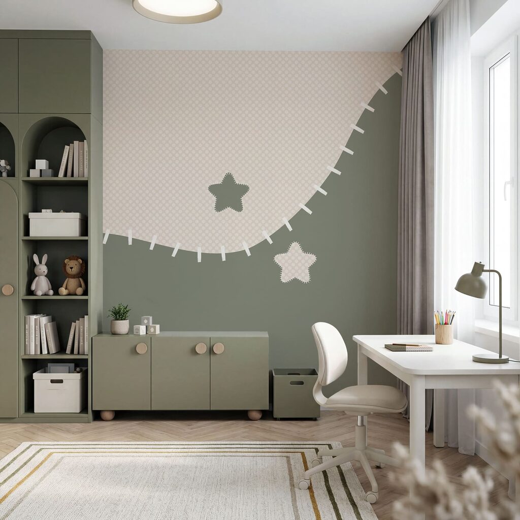 White and grey fabric with stars