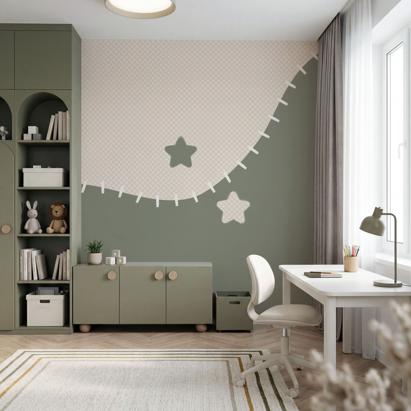 White and grey fabric with stars