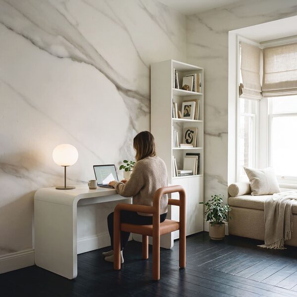 White marble with brown veins White marble with brown veins