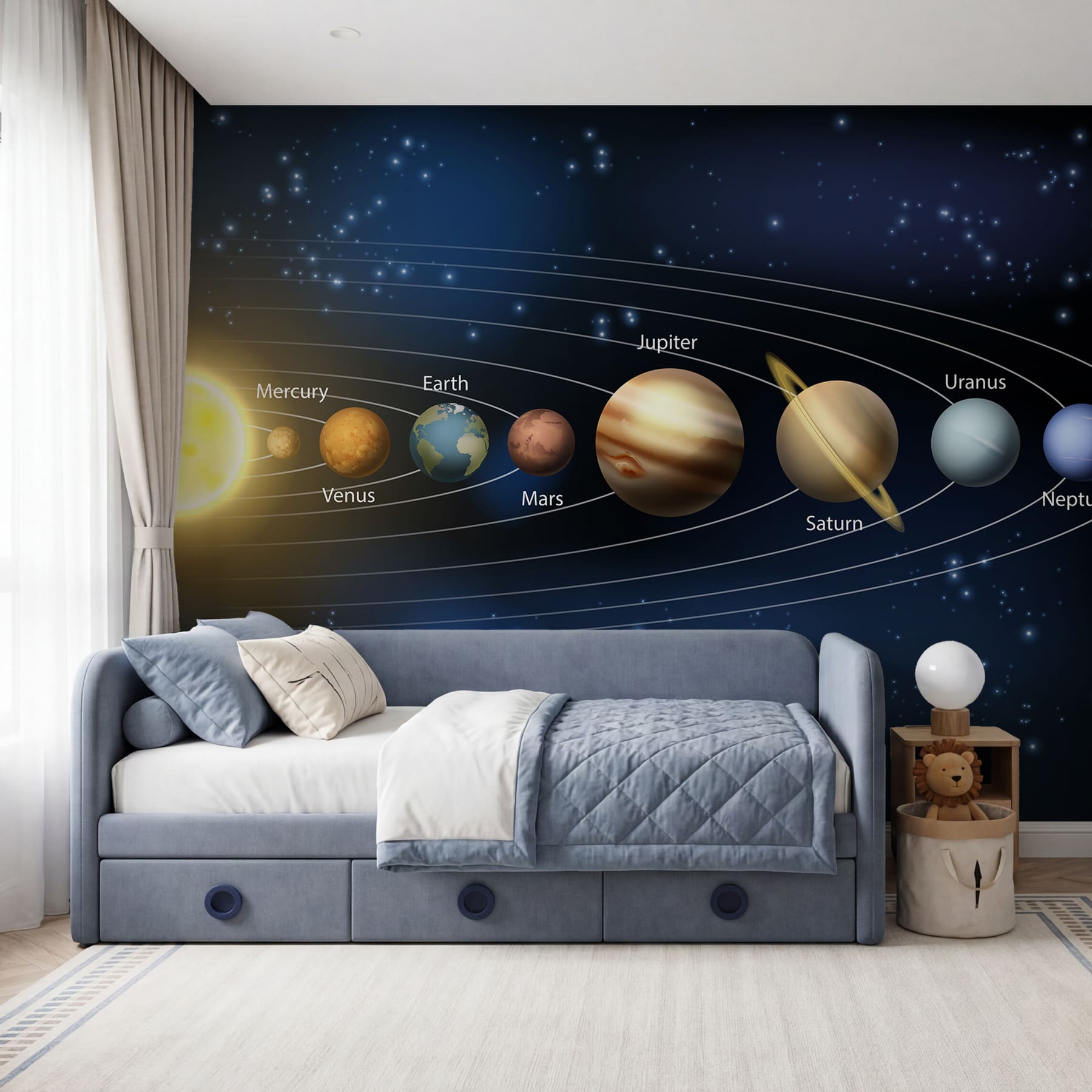Solar system with planets and stars