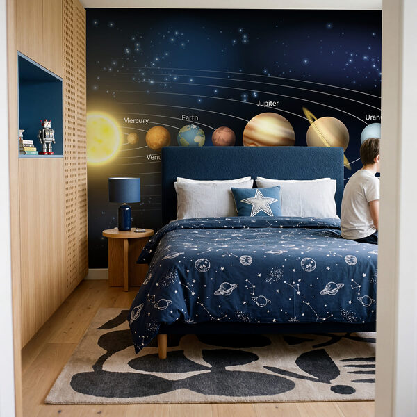 Solar system with planets and stars