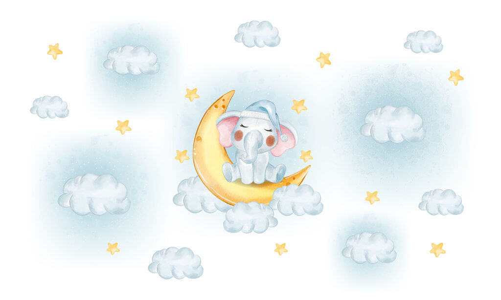 Cartoon elephant sitting on the moon