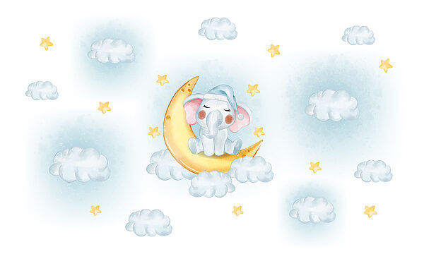 Cartoon elephant sitting on the moon