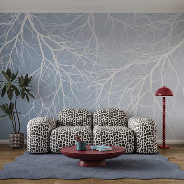 White branches on a blue background