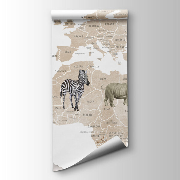 Map of the world with animals and air balloons