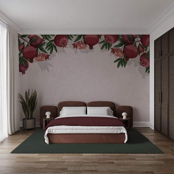 Wallpaper with a pattern of red fruits and flowers Wallpaper with a pattern of red fruits and flowers