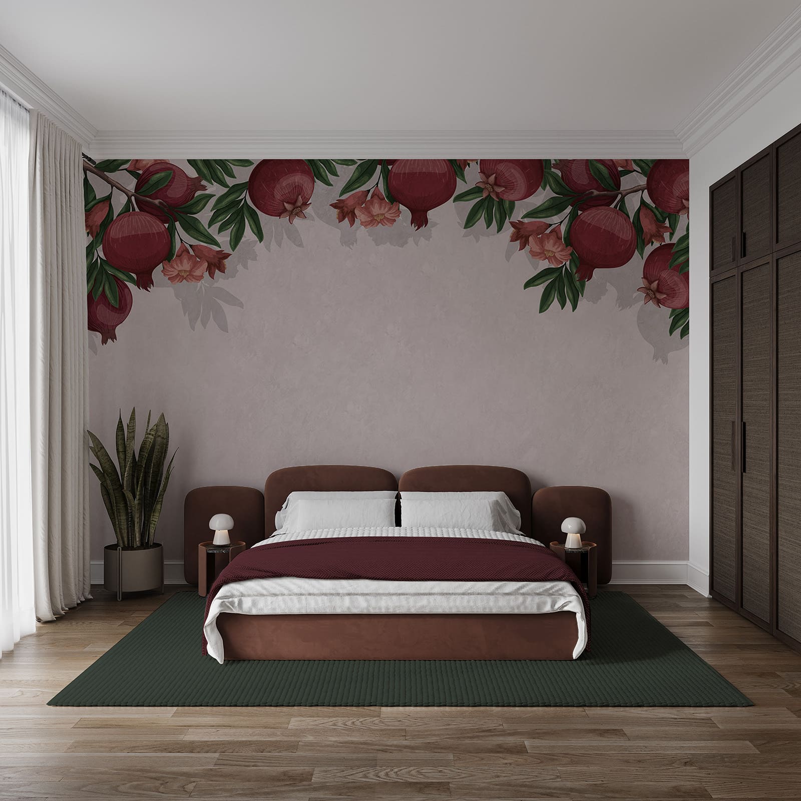 Wallpaper with a pattern of red fruits and flowers Wallpaper with a pattern of red fruits and flowers