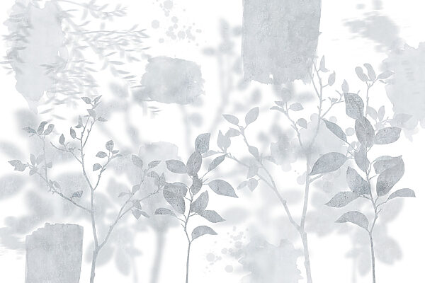 White and gray background with leaves and brush strokes White and gray background with leaves and brush strokes