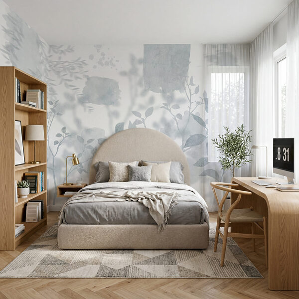 White and gray background with leaves and brush strokes White and gray background with leaves and brush strokes