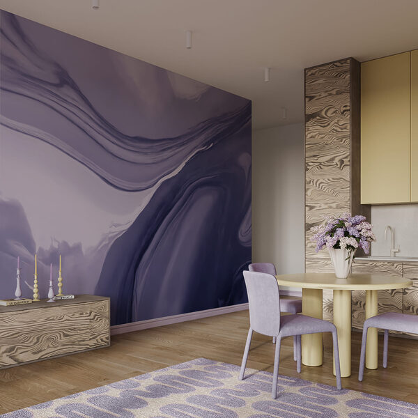 - Swirling shades of soft purple hues