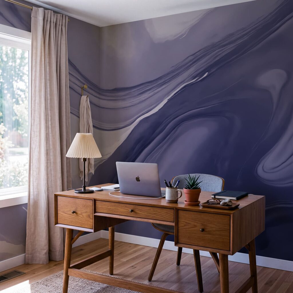 - Swirling shades of soft purple hues