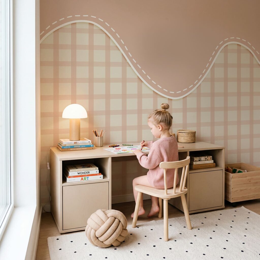 Pink and white grid with a white line