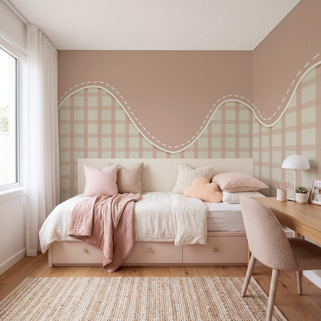 Pink and white grid with a white line