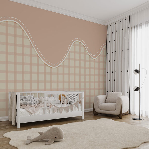 Pink and white grid with a white line