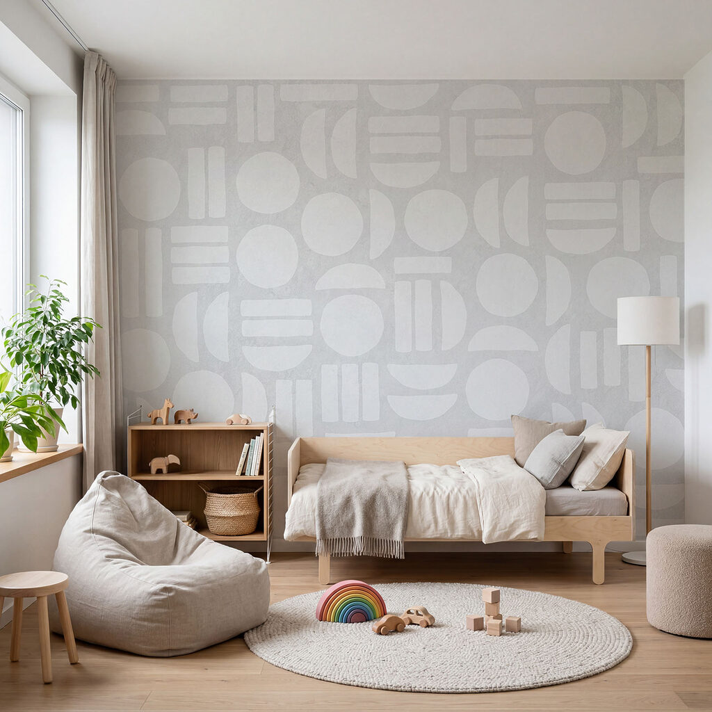 White background with geometric shapes