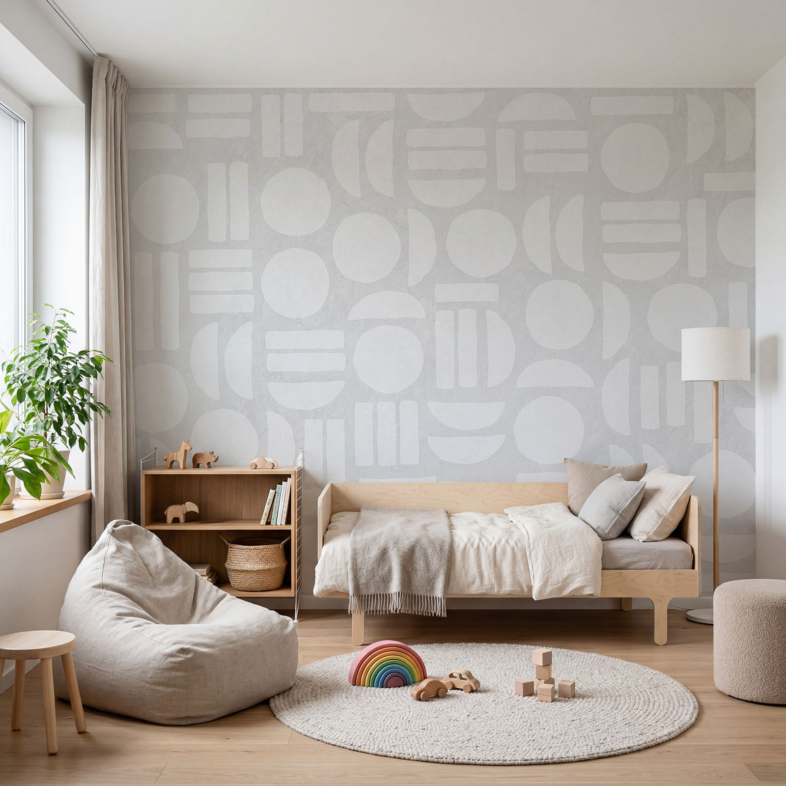 White background with geometric shapes