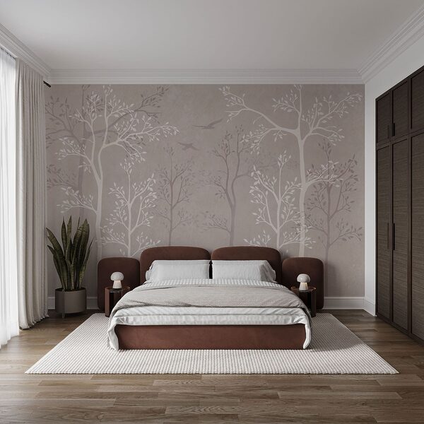 Wallpaper with trees and birds Wallpaper with trees and birds