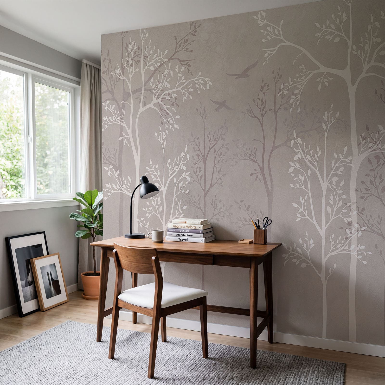 Wallpaper with trees and birds Wallpaper with trees and birds