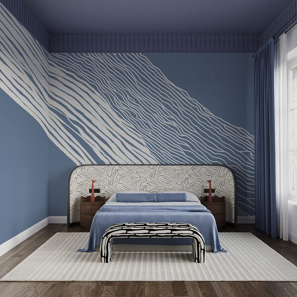 Blue and white background with white lines