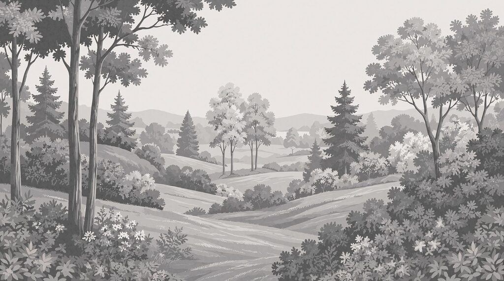 Landscape with trees and hills Landscape with trees and hills