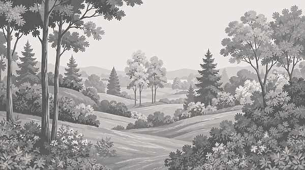 Landscape with trees and hills Landscape with trees and hills