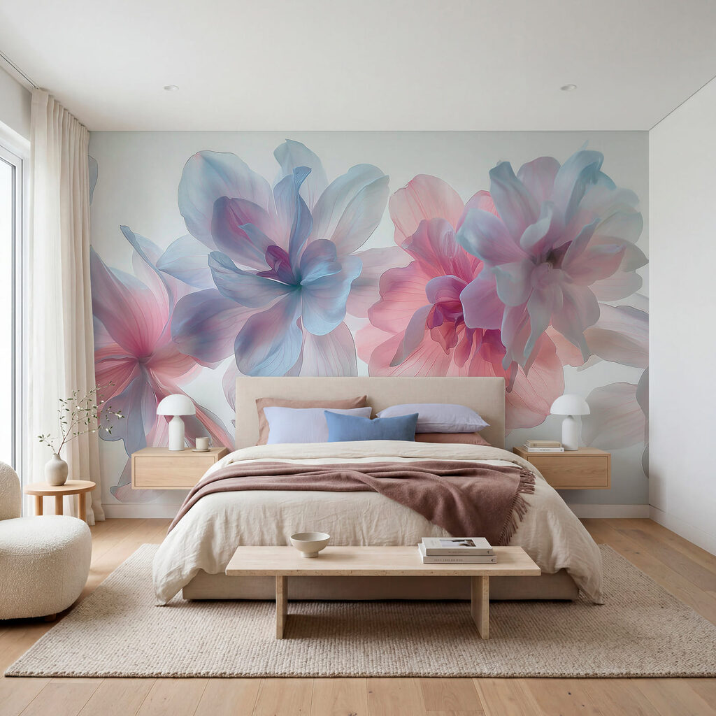 Group of flowers with pink and blue petals Group of flowers with pink and blue petals