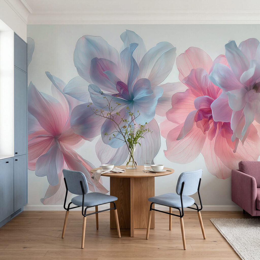 Group of flowers with pink and blue petals Group of flowers with pink and blue petals
