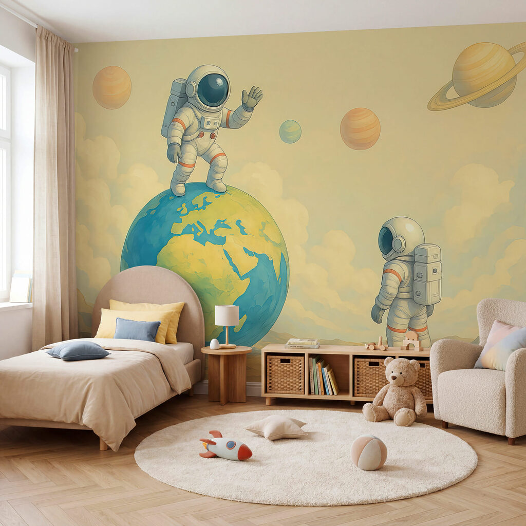 Two astronauts standing on a planet Two astronauts standing on a planet