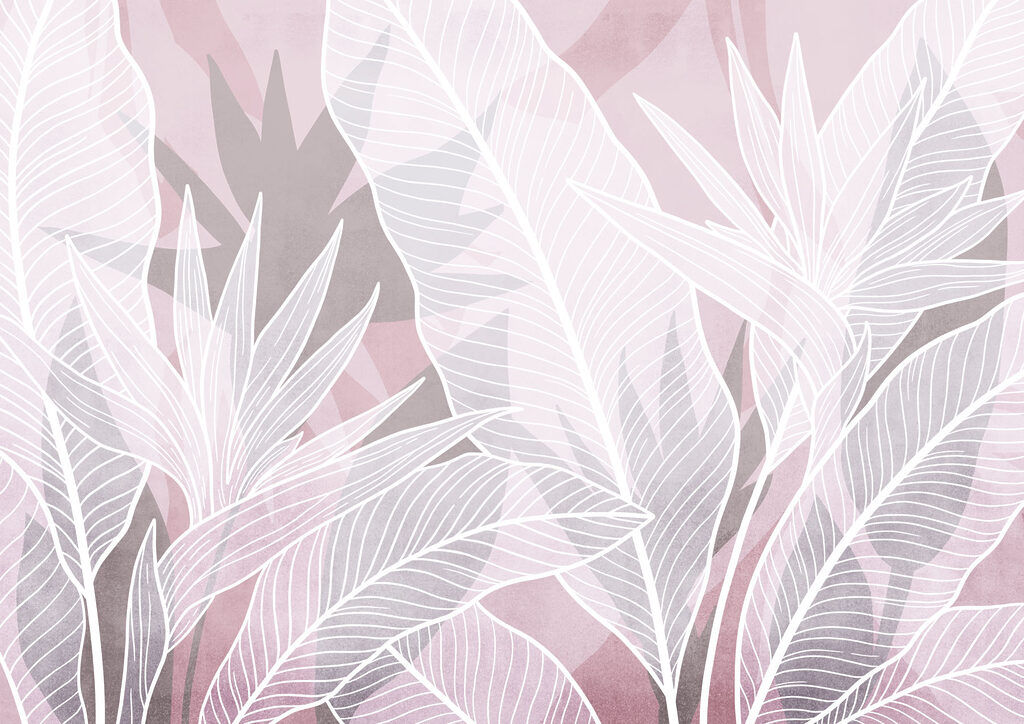 White leaves on a pink background