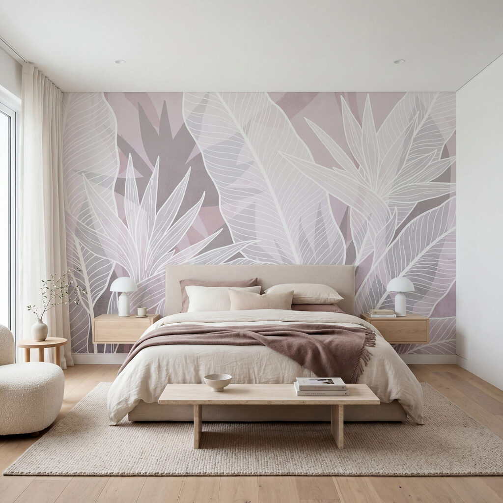 White leaves on a pink background