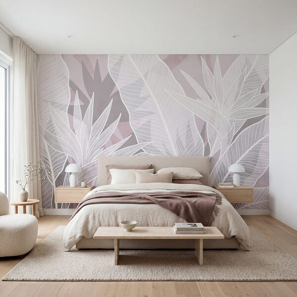 White leaves on a pink background