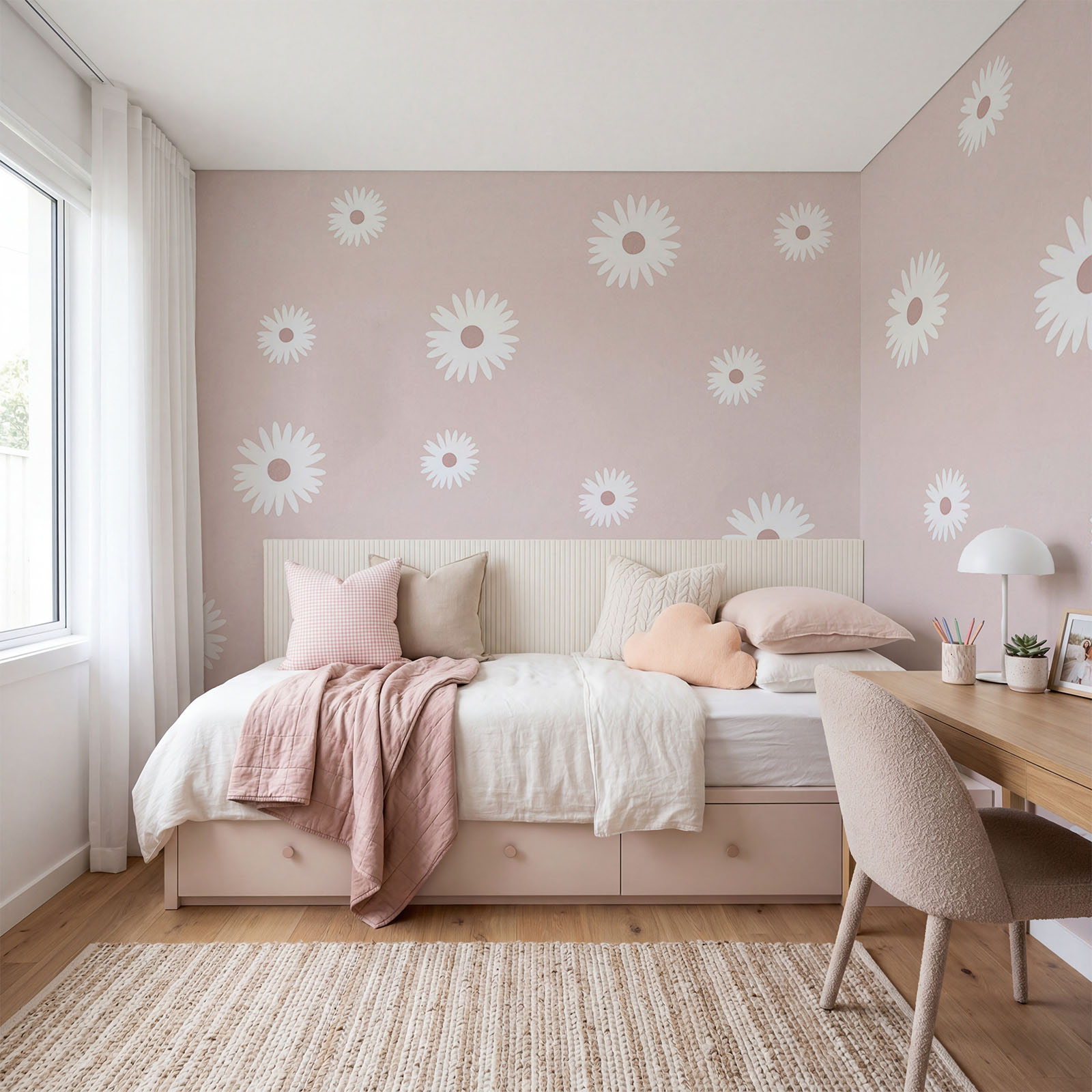 White flowers on a pink background