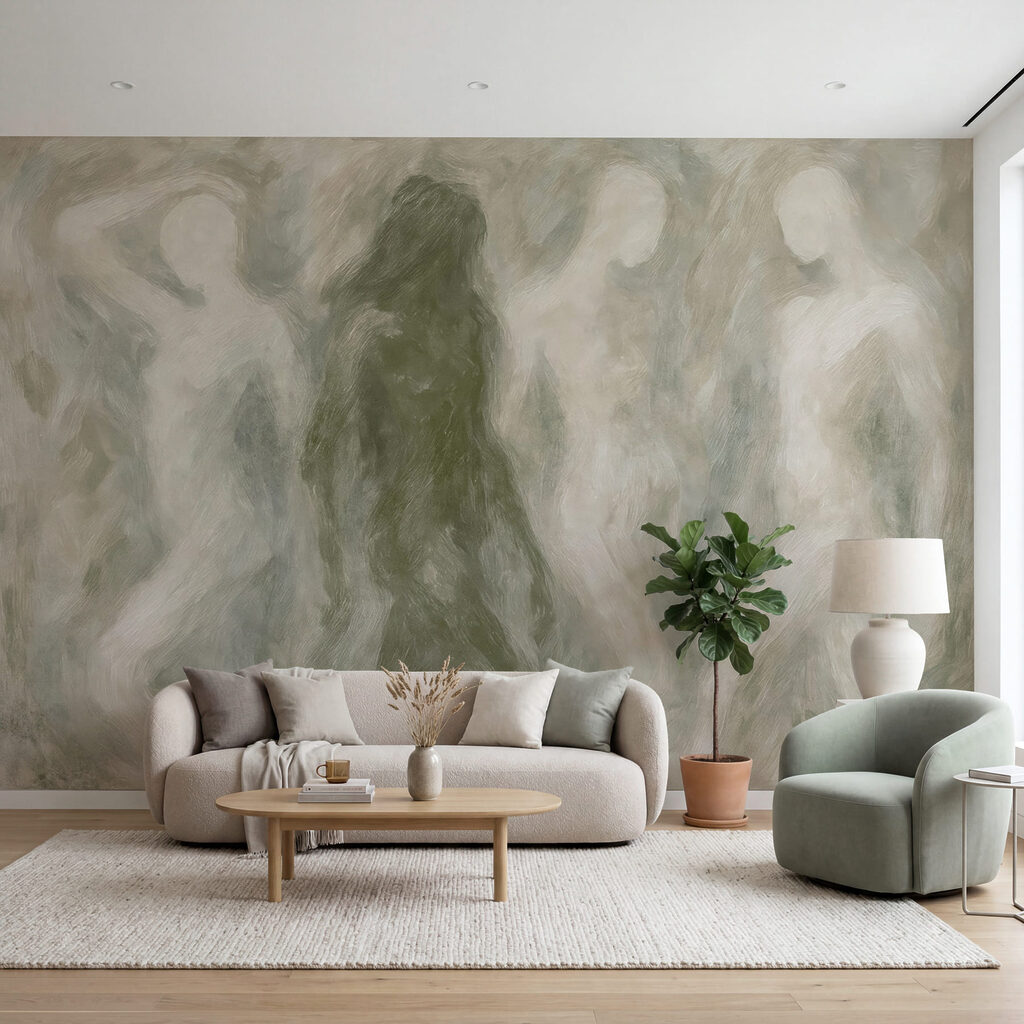 Group of people in a grey and white room Group of people in a grey and white room