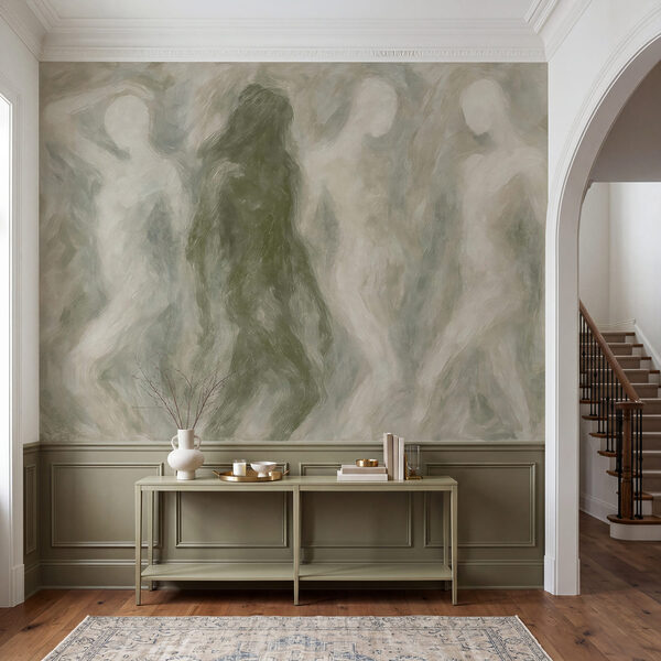 Group of people in a grey and white room Group of people in a grey and white room