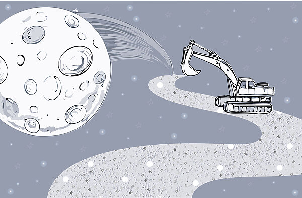 Cartoon of a bulldozer and a moon Cartoon of a bulldozer and a moon