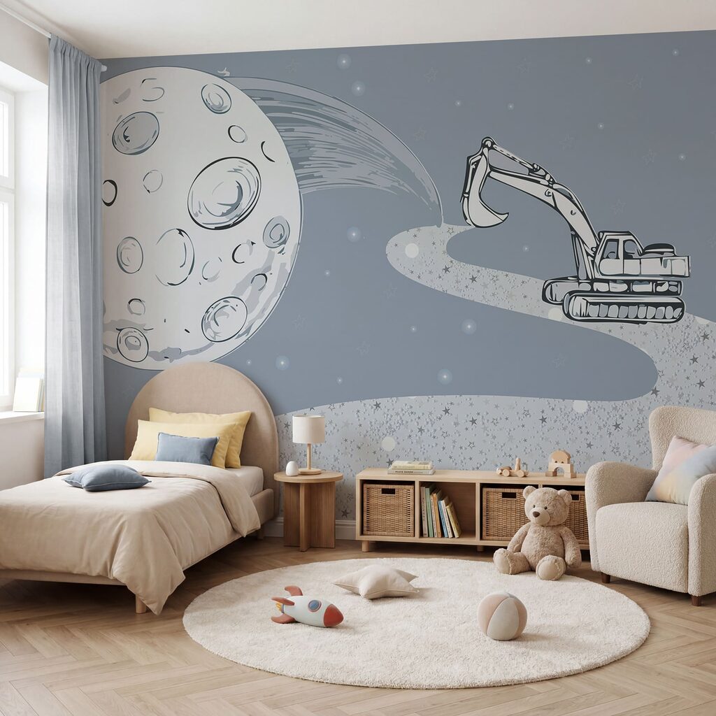Cartoon of a bulldozer and a moon Cartoon of a bulldozer and a moon