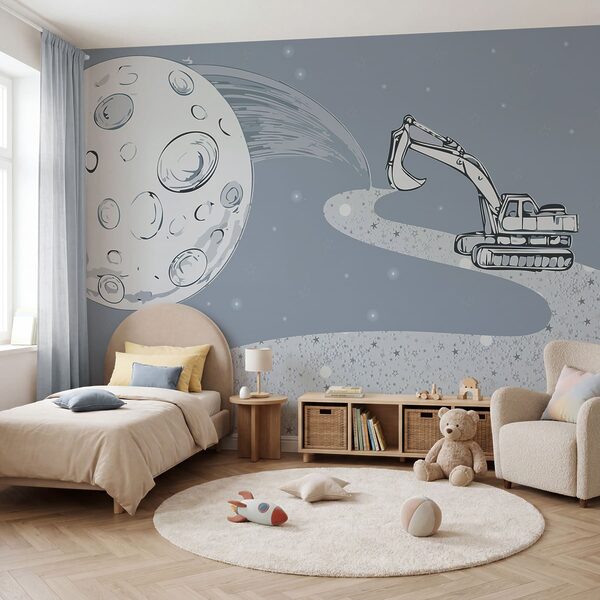 Cartoon of a bulldozer and a moon Cartoon of a bulldozer and a moon