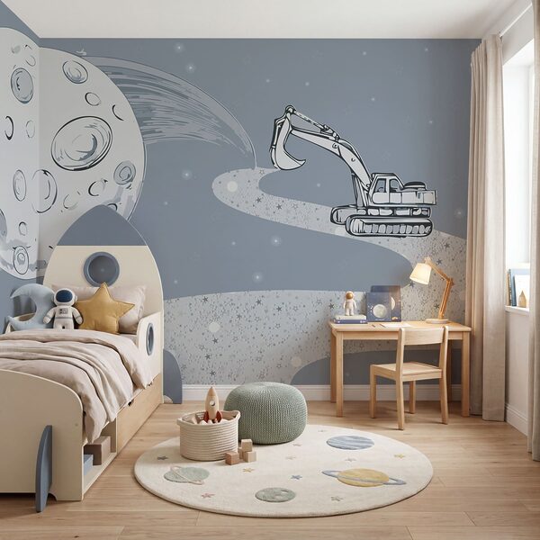 Wall mural Cartoon of a bulldozer and a moon (SKU: w04055) Wall mural Wall mural Cartoon of a bulldozer and a moon (SKU: w04055)