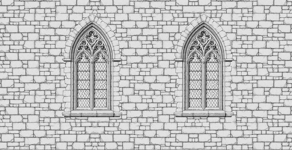 Elegant gothic windows on stone structure Elegant gothic windows on stone structure