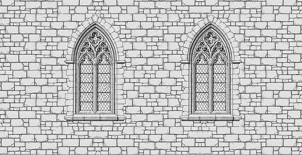 Elegant gothic windows on stone structure Elegant gothic windows on stone structure
