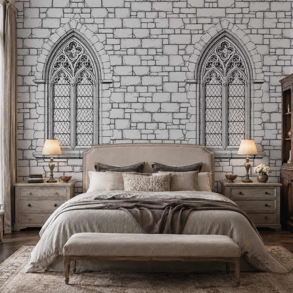 Elegant gothic windows on stone structure Elegant gothic windows on stone structure