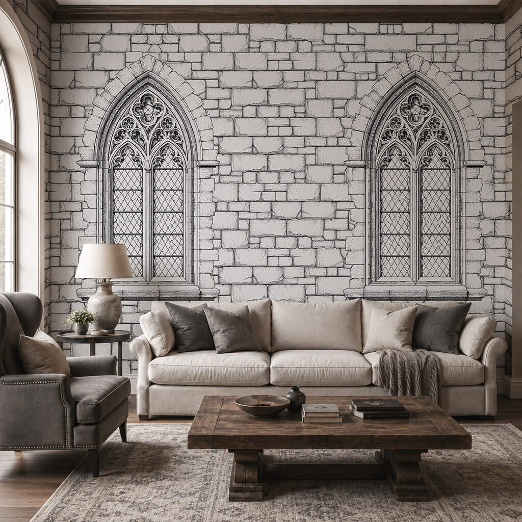 Elegant gothic windows on stone structure Elegant gothic windows on stone structure
