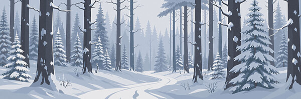 Snowy road in a forest