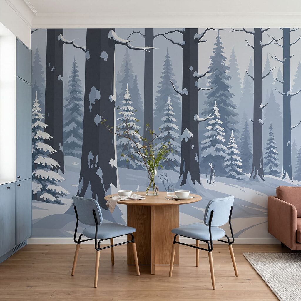Snowy road in a forest