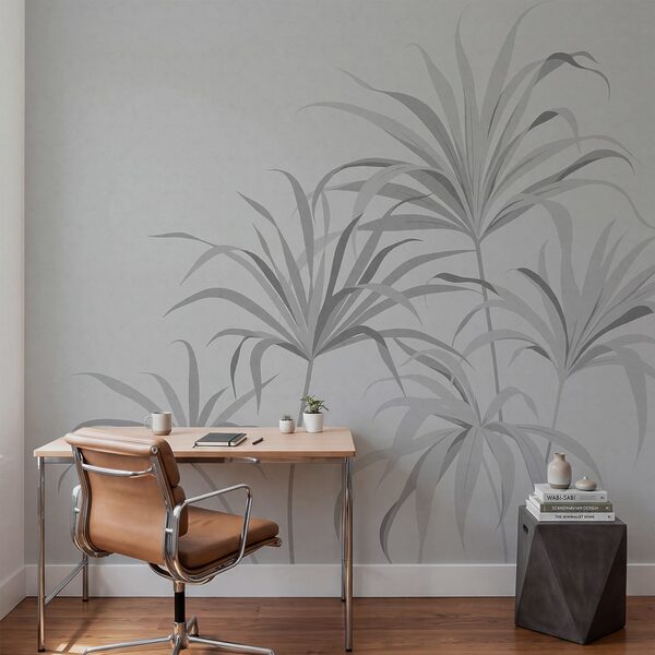 Grey background with leaves Grey background with leaves
